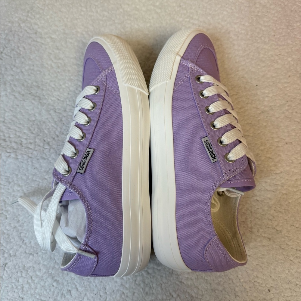 SwingDish Spikeless Traveler Coated Canvas Lavender Print Golf Shoes - Picture 8 of 13